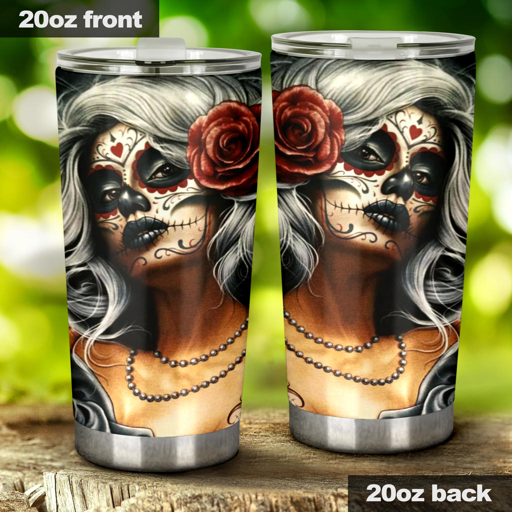 Sugar skull beautiful girl tumbler cup