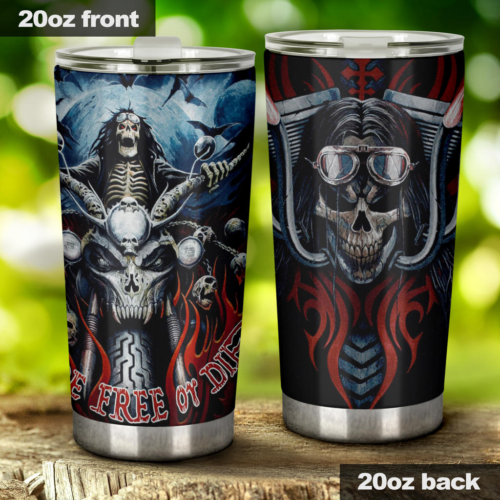 Skull grim reaper biker tumbler travel mug