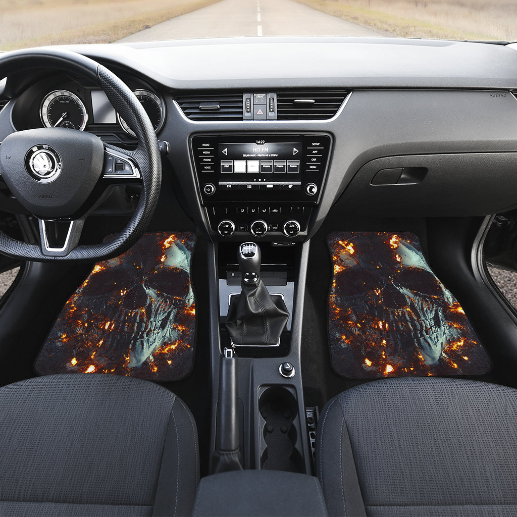 Set of 4 pcs flaming skull car mats