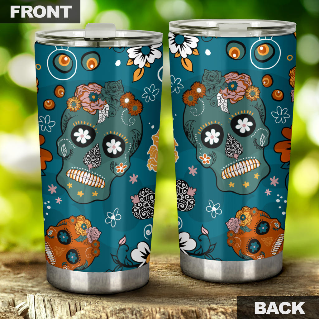 Sugar skull floral tumbler mug cup