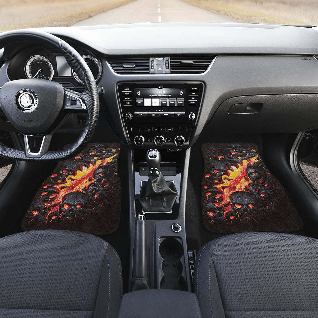 Set of 4 pcs fire flaming skull car mats