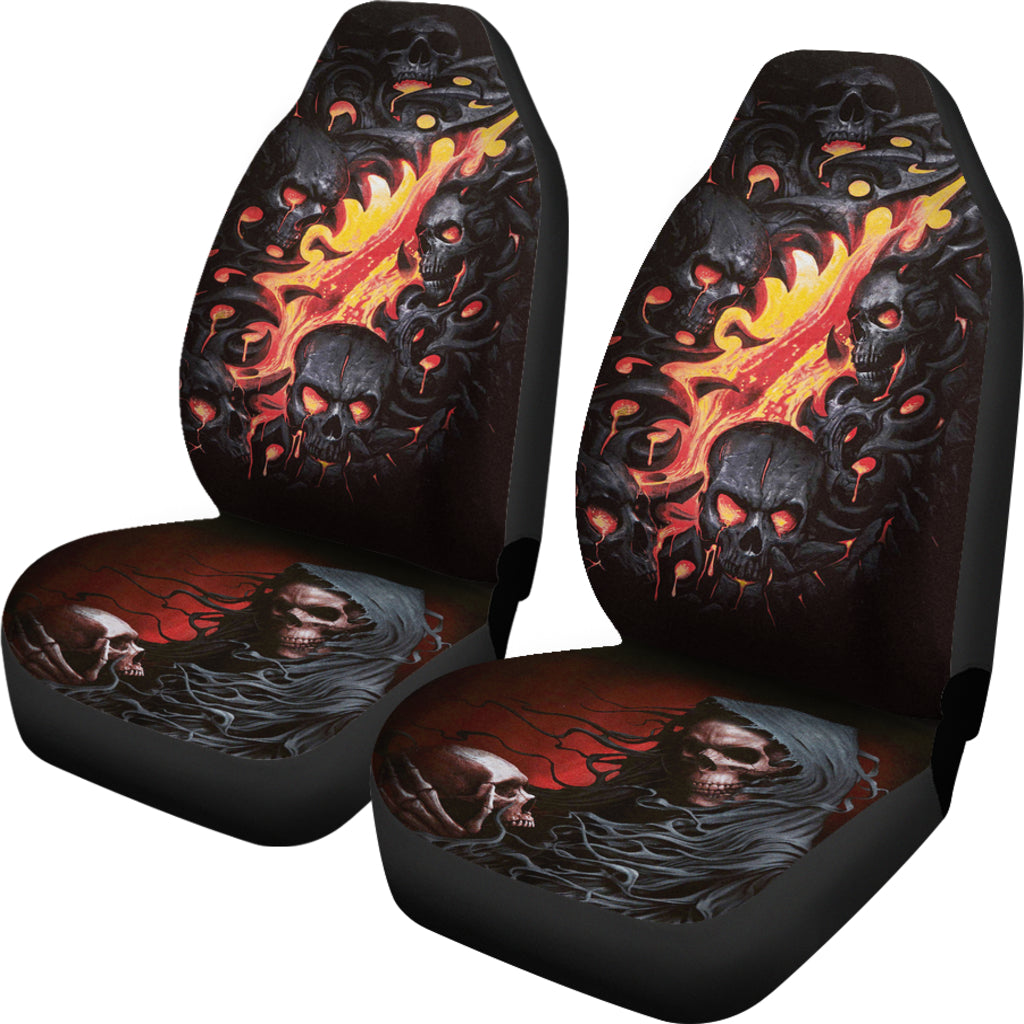 Set 2 pcs Fire skull car seat covers