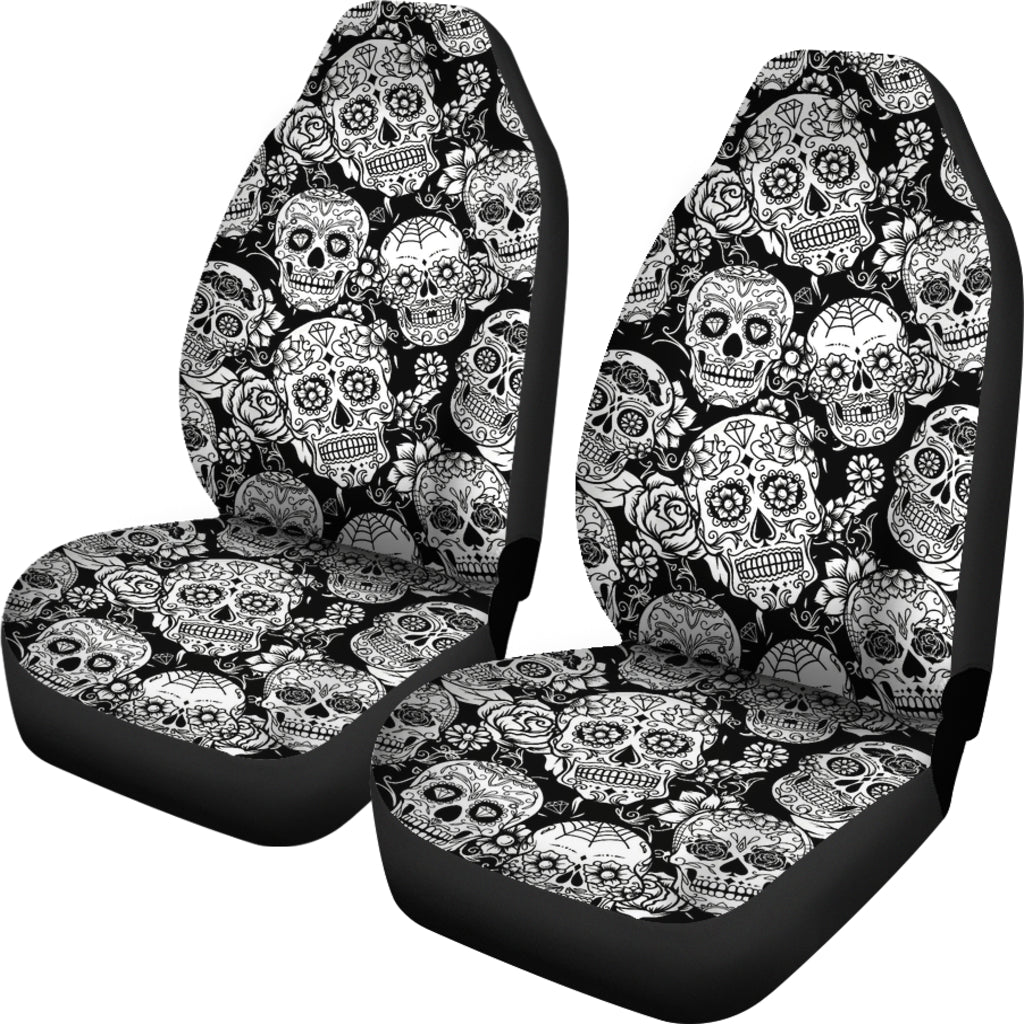 Set 2 pcs Floral sugar skull day of the dead skull car seat covers