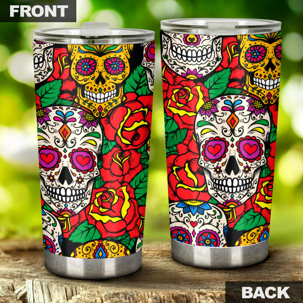 Floral sugar skull tumbler