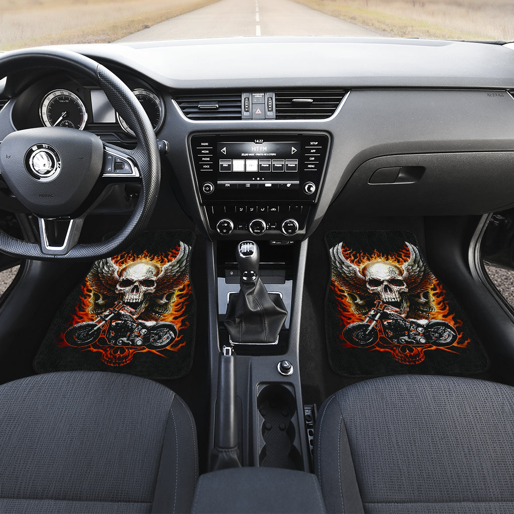 Set 4 pcs wing flaming motorcycle skull car mats