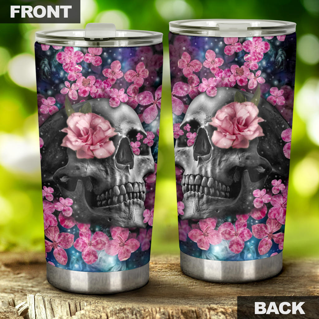 Floral skull tumbler mug cup