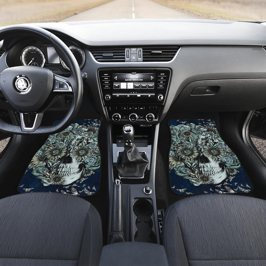 Set of 4 pcs floral sugar skull car mats