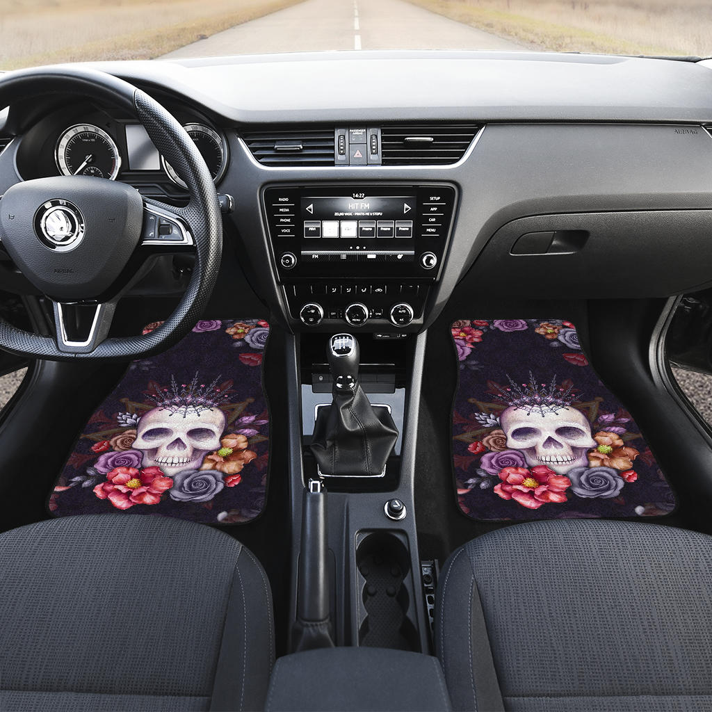 Set of 4 pcs floral sugar skull car mat