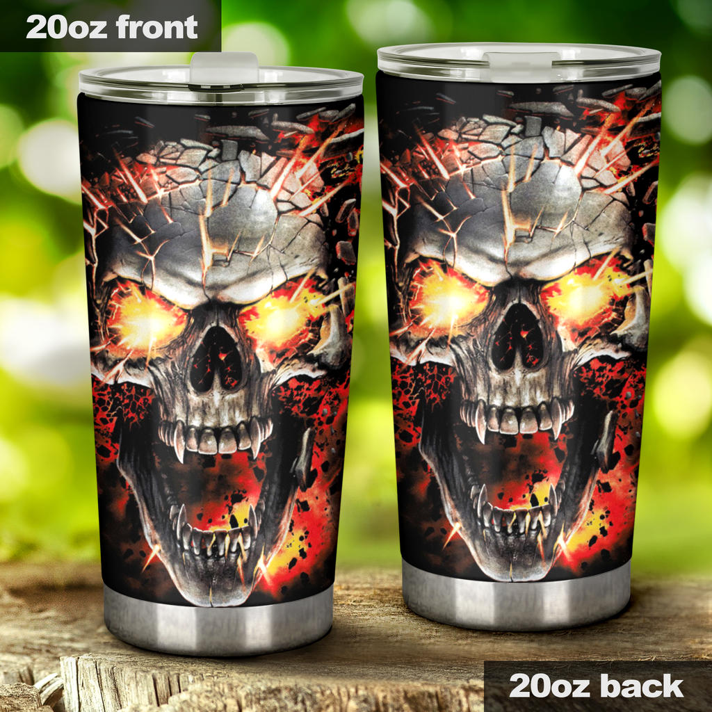 Fire skull grim reaper tumbler mug