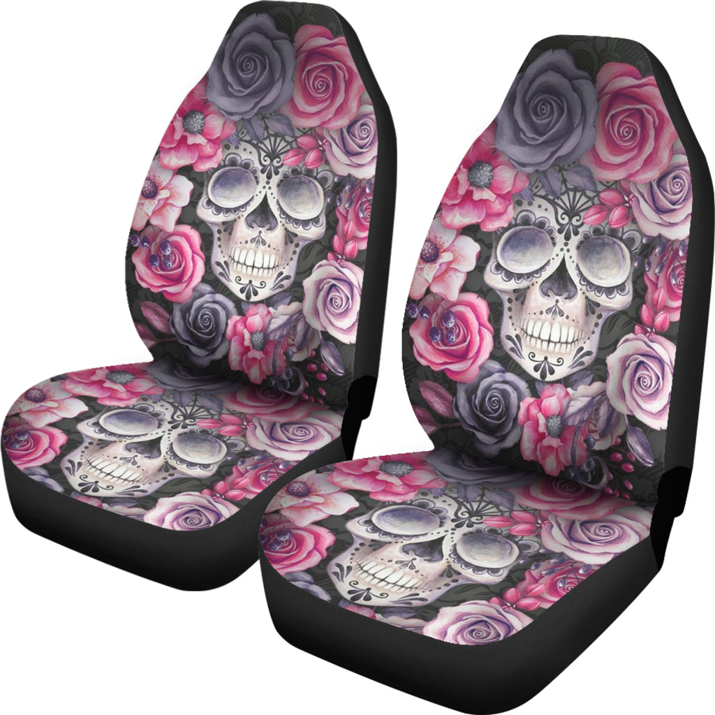 Set 2 sugar skull car seat cover day of the dead