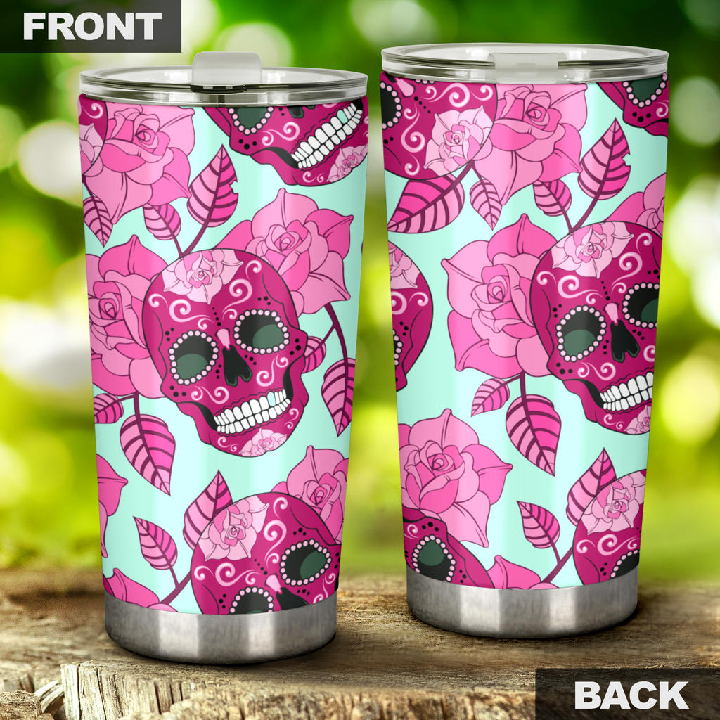 Floral sugar skull tumbler