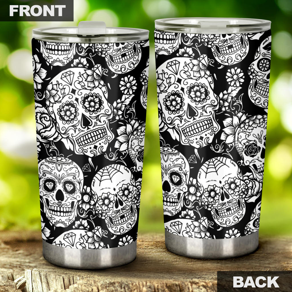 Sugar skull floral tumbler mug cup