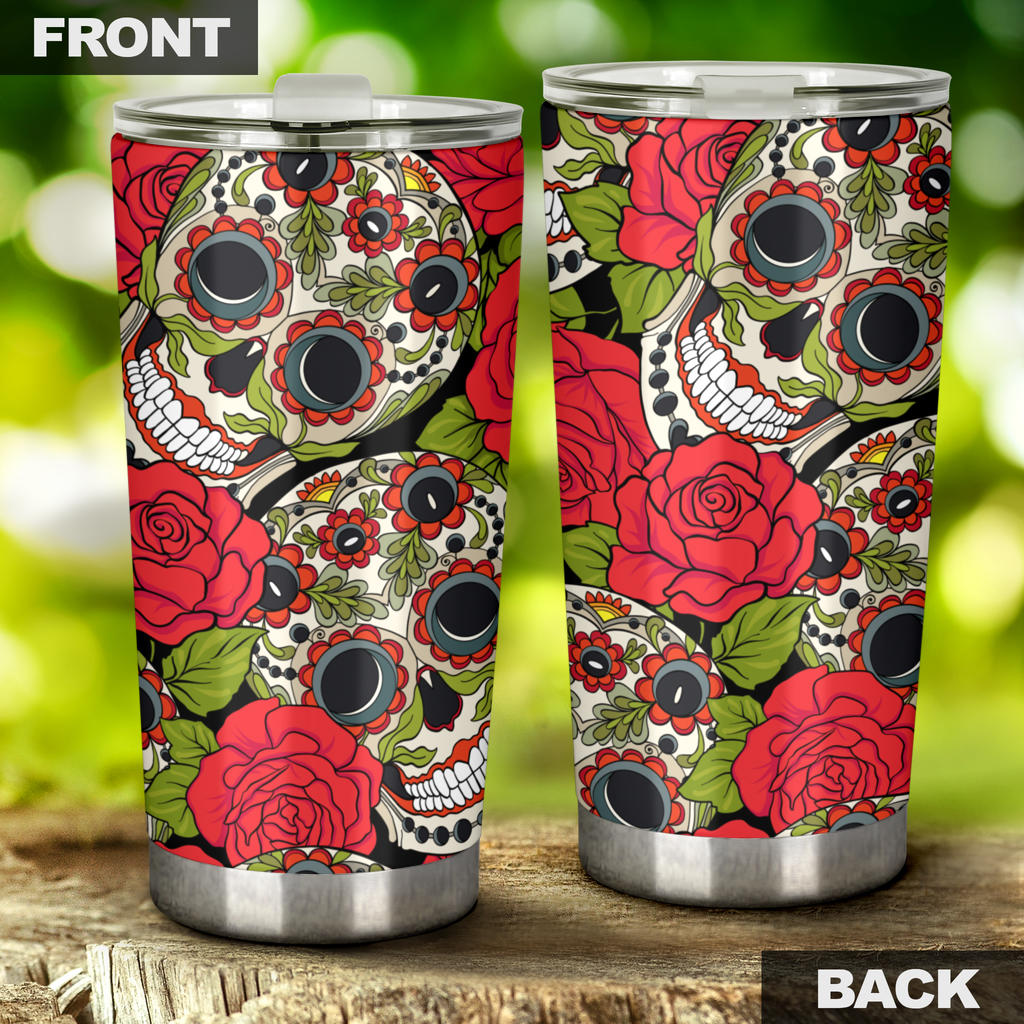 Sugar skull floral tumbler mug cup