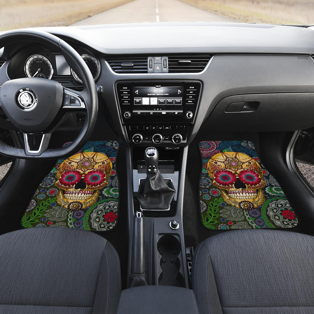 Set of 4 pcs sugar skull car mats