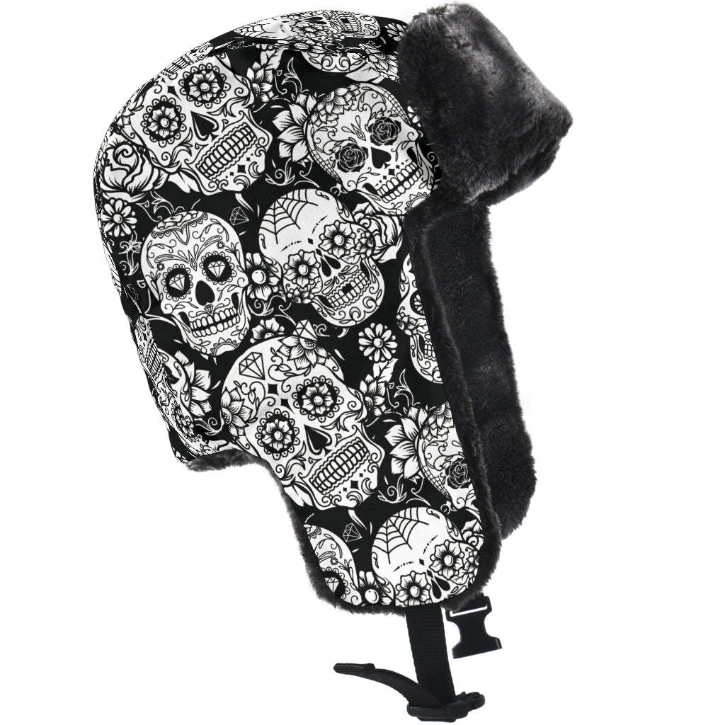 Sugar skull trapper hat