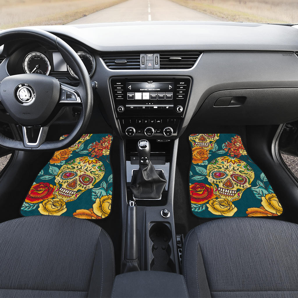 Set 4 pcs - day of the dead sugar skulls car mats