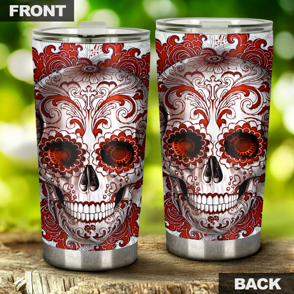 Sugar skull floral tumbler mug cup