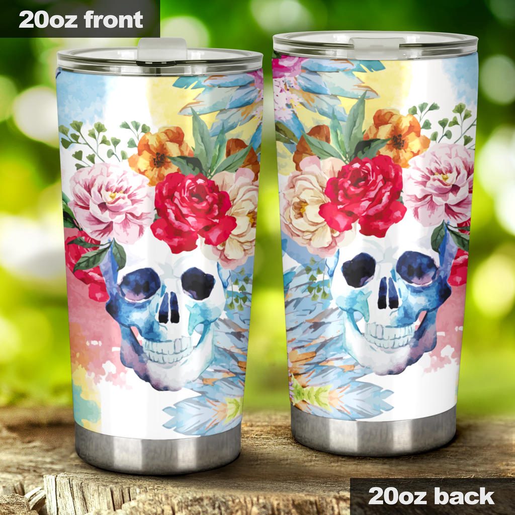 Flower skull tumbler cup mug, grim reaper tumbler cup mug, horror freezer Mug, halloween tumblr, skull freezer Mug, skull in fire coffee mug