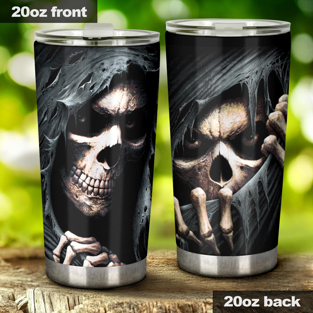 Grim reaper skeleton skull tumbler mug