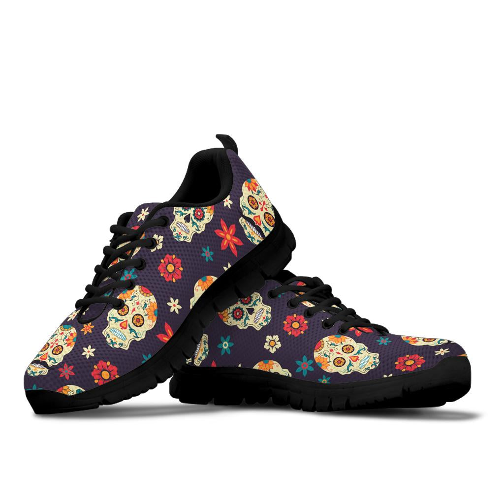 Black sugar skull sneakers shoes