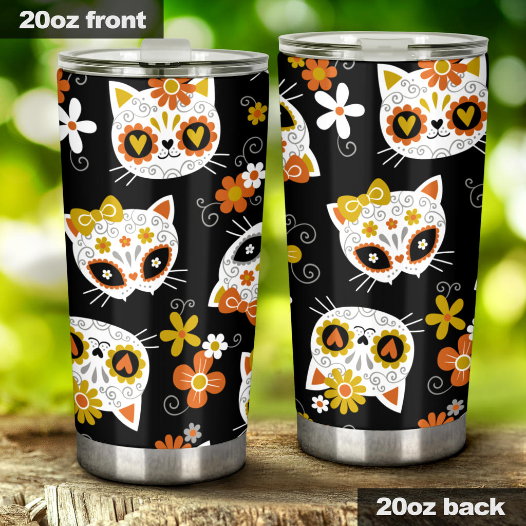 Cat sugar skull tumbler