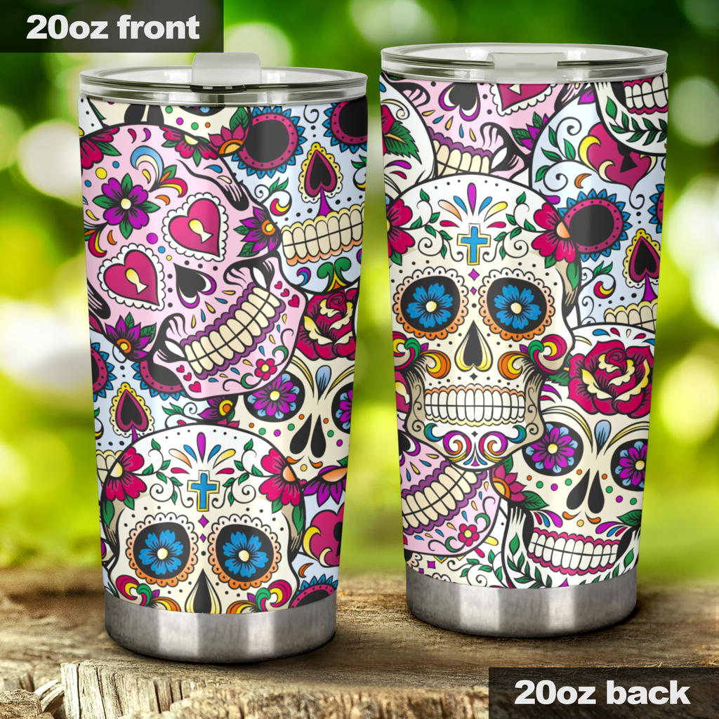 Sugar skull floral tumbler mug cup
