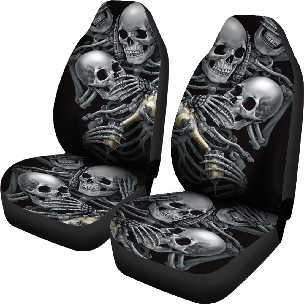Set 2 pcs No see no hear no speak skull gothic car seat cover