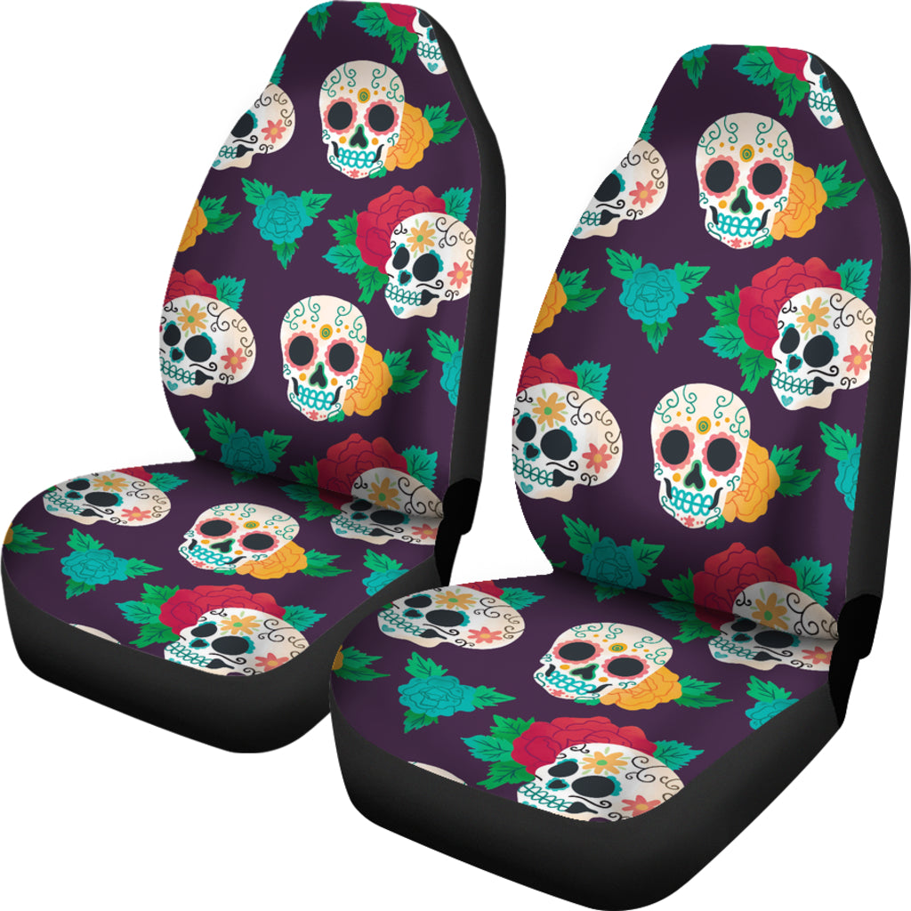 Set 2 pcs Floral sugar skull day of the dead skull car seat covers
