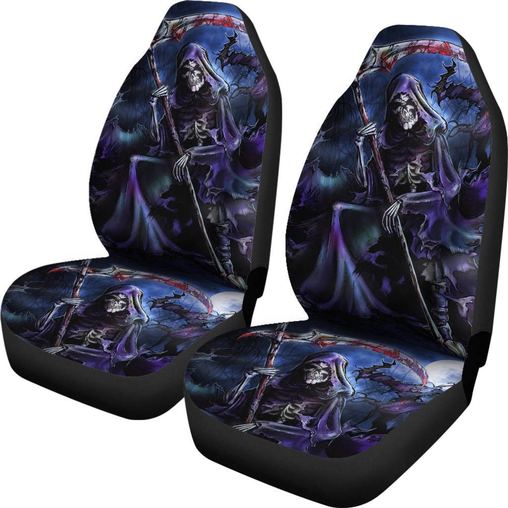 Set of 2 pcs - Skull Gothic Horror Grim reaper skull car seat covers