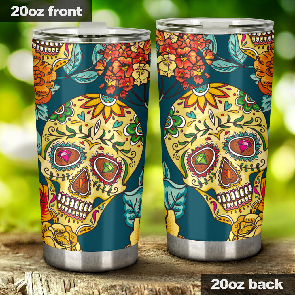 Sugar skull floral tumbler mug cup