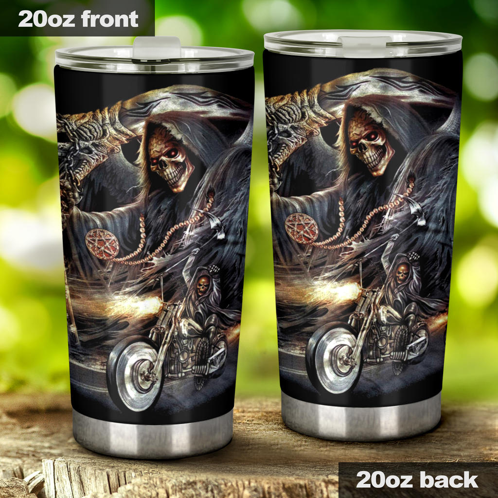 Biker skull, Motorcycle skull tumbler cup mug