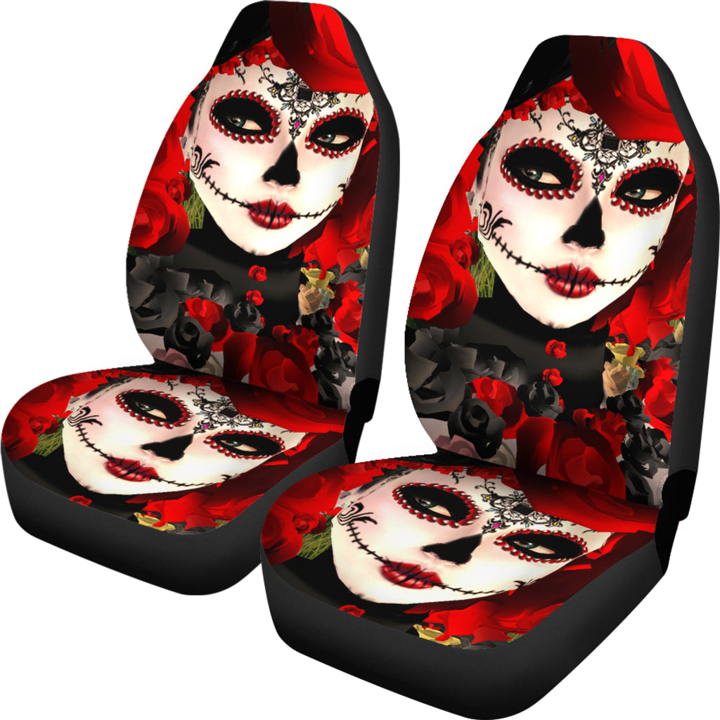 Set of 2 pcs sugar skull girl car seat covers