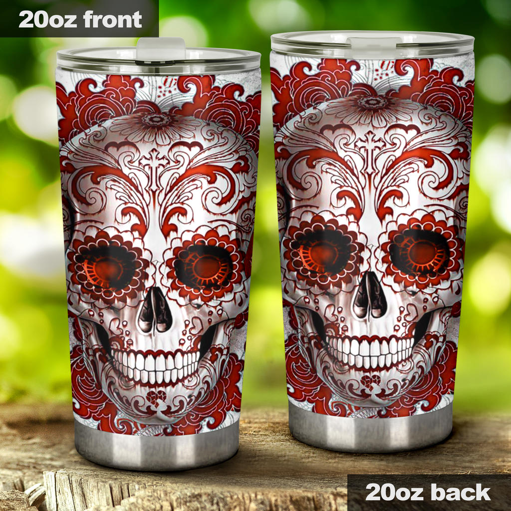 Sugar skull floral tumbler mug cup
