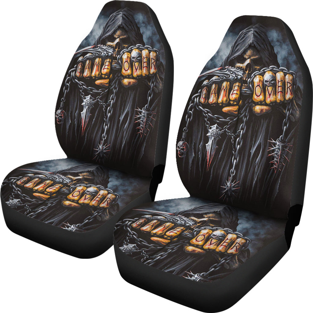 Set of 2 - Game over skull grim reaper car seat covers
