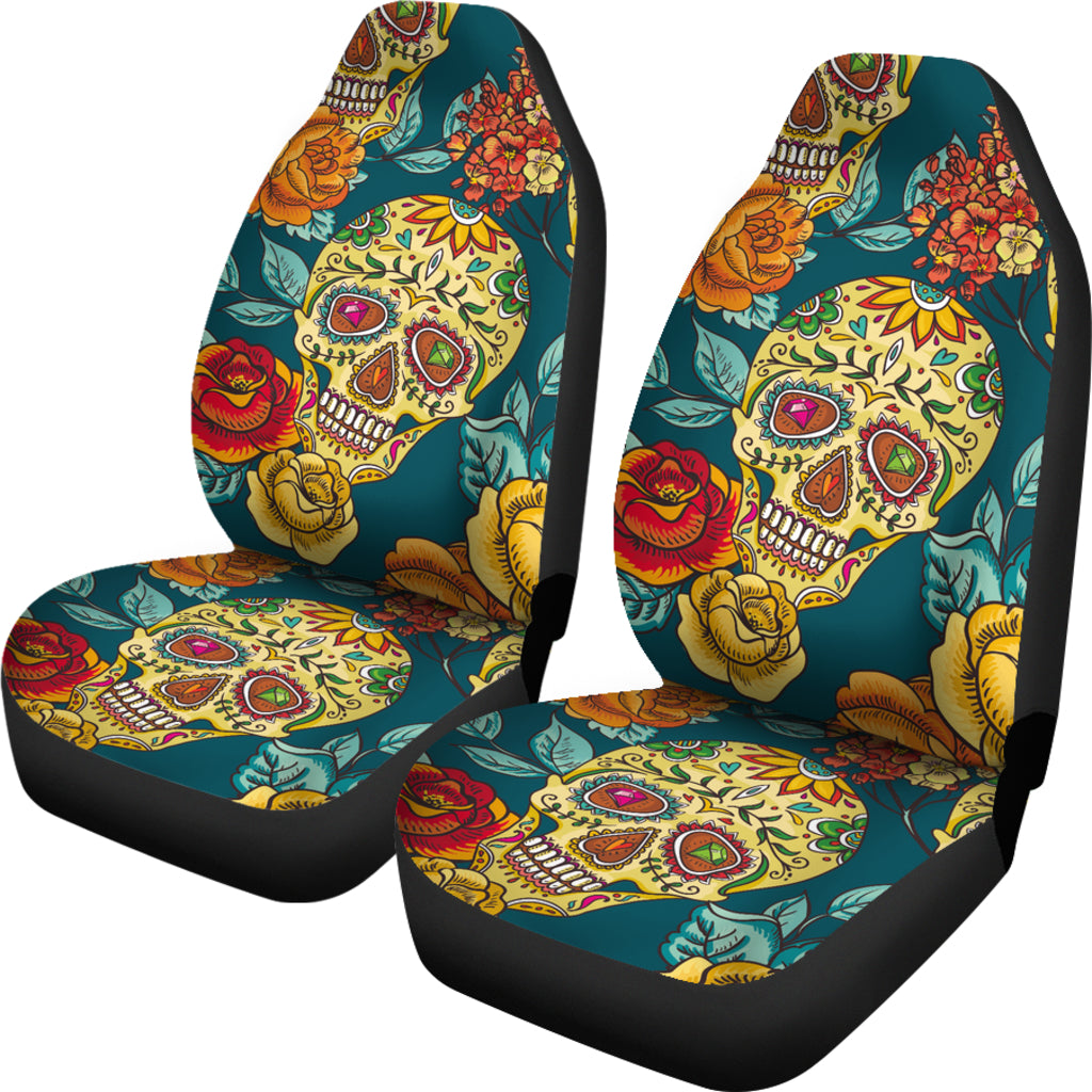 Sugar skull floral car seat cover