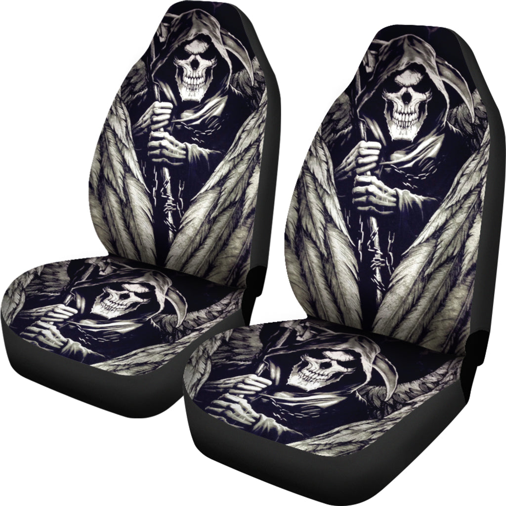 Set 2 pcs Gothic skull wings car seat covers