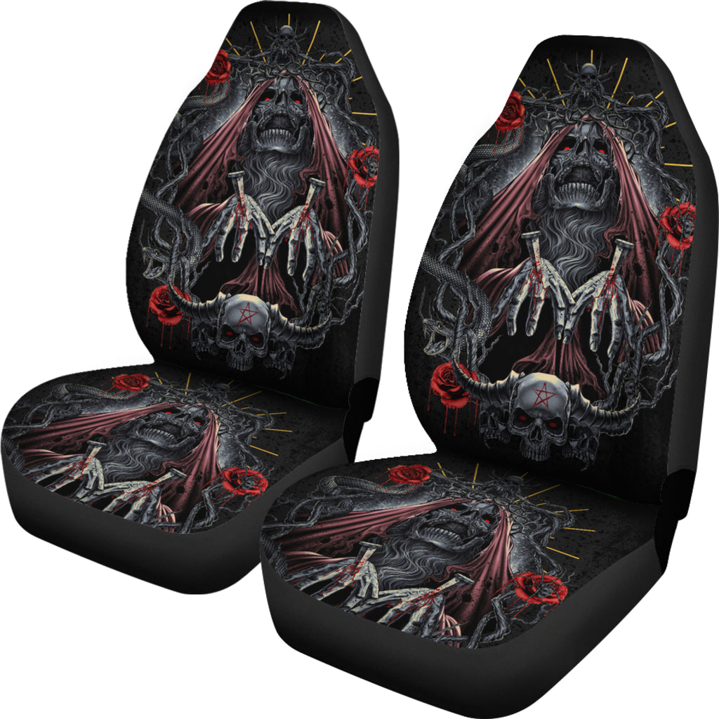 Set of 2 skull gothic car seat covers