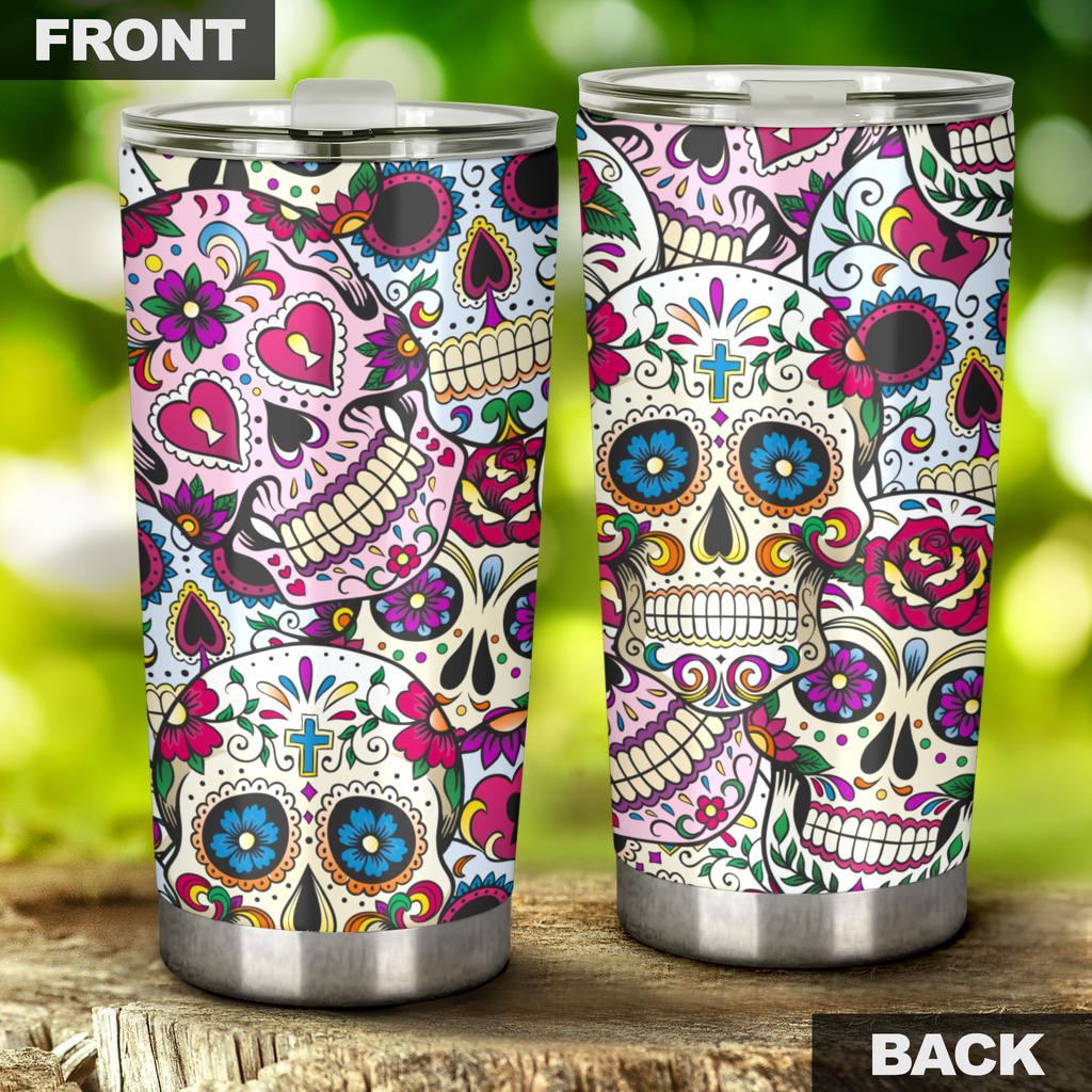 Sugar skull floral tumbler mug cup