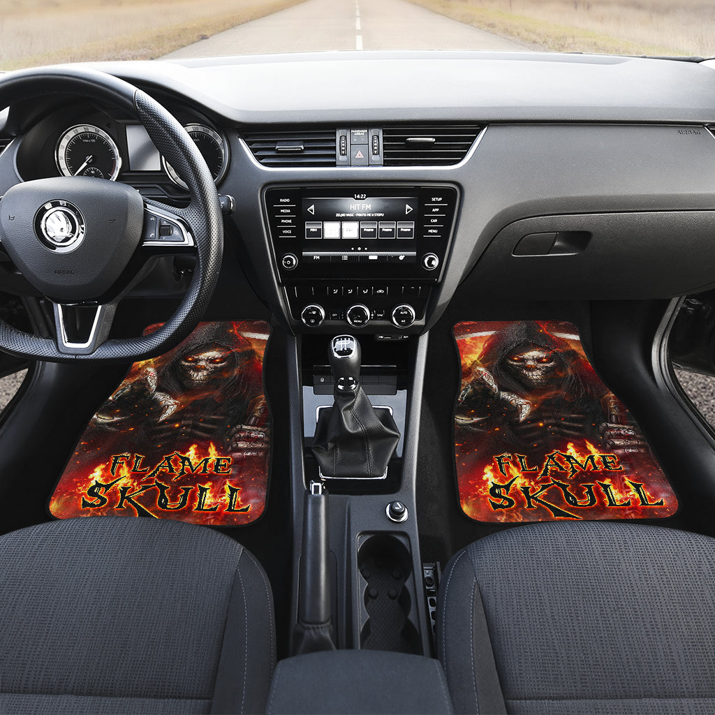 Set of 4 pcs flaming skull car mats