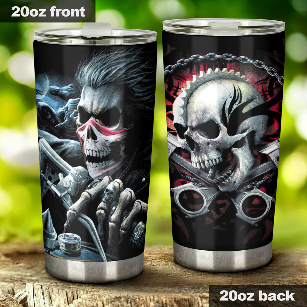 Skull biker tumbler mug