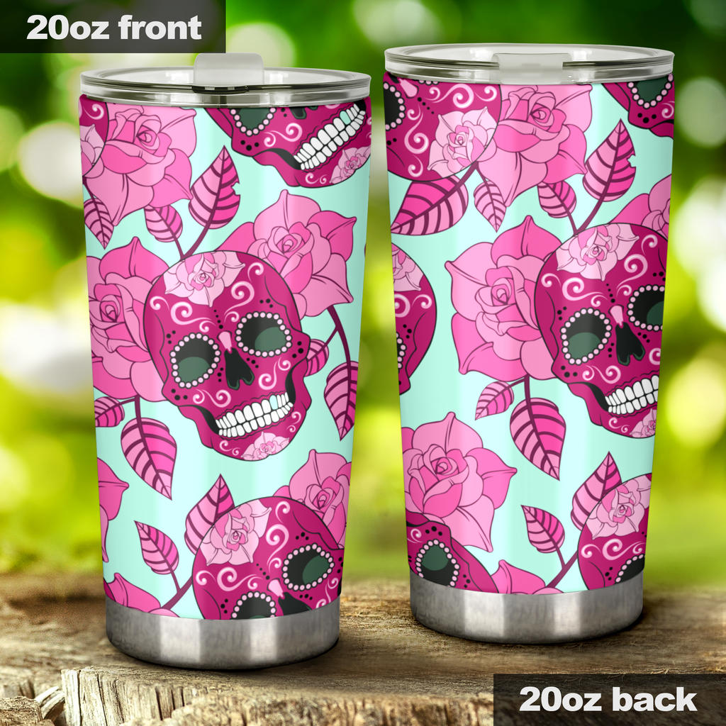 Sugar skull floral tumbler mug cup