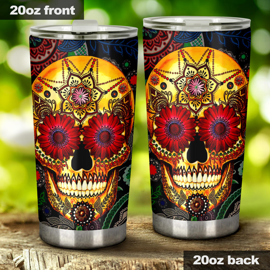 Sugar skull floral tumbler mug cup