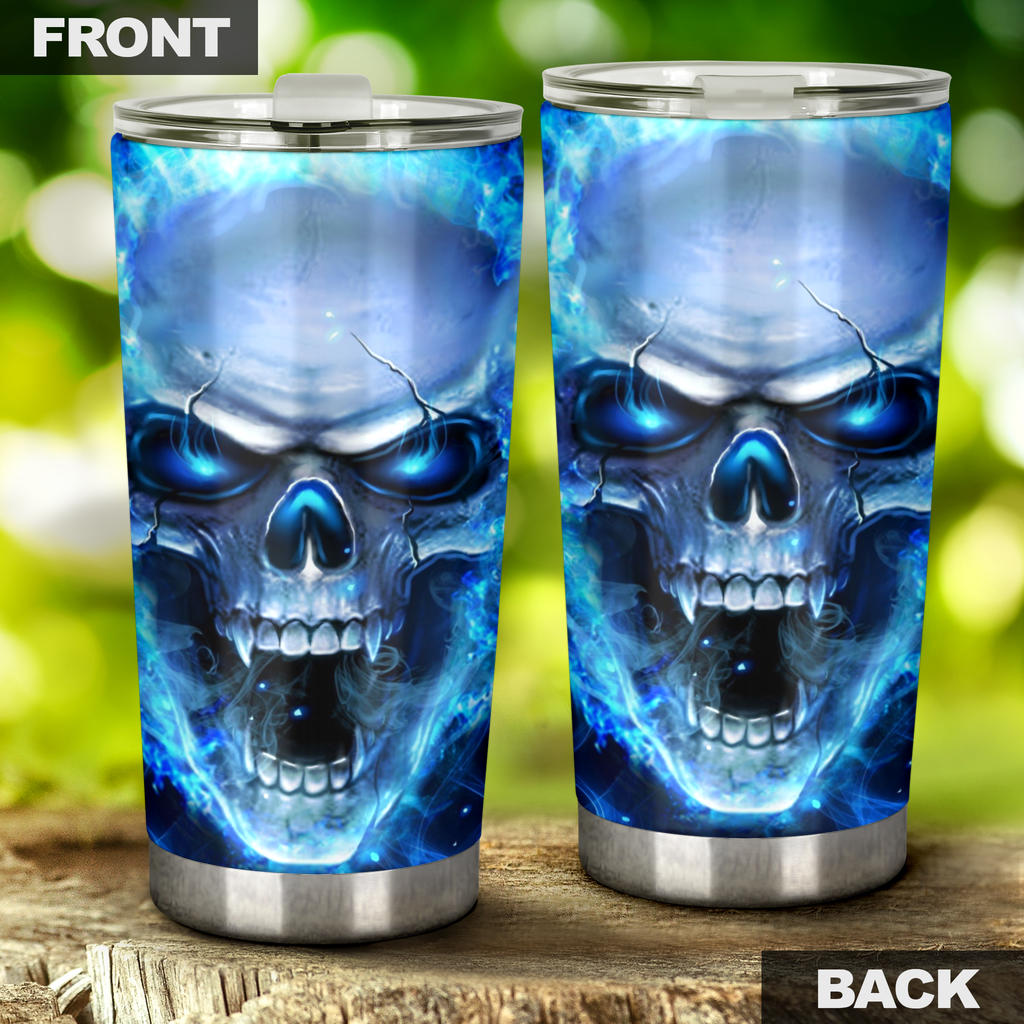 Flaming skull tumbler cup