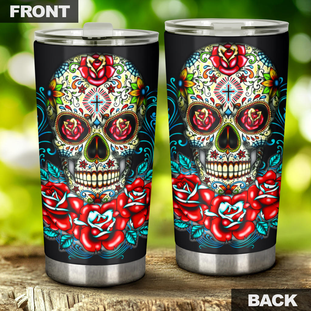 Sugar skull floral tumbler mug cup
