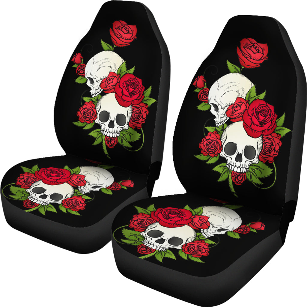 Set of 2 Floral skull car seat cover