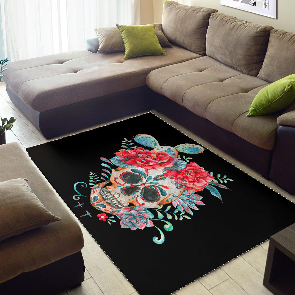 Floral sugar skull rug mat carpet