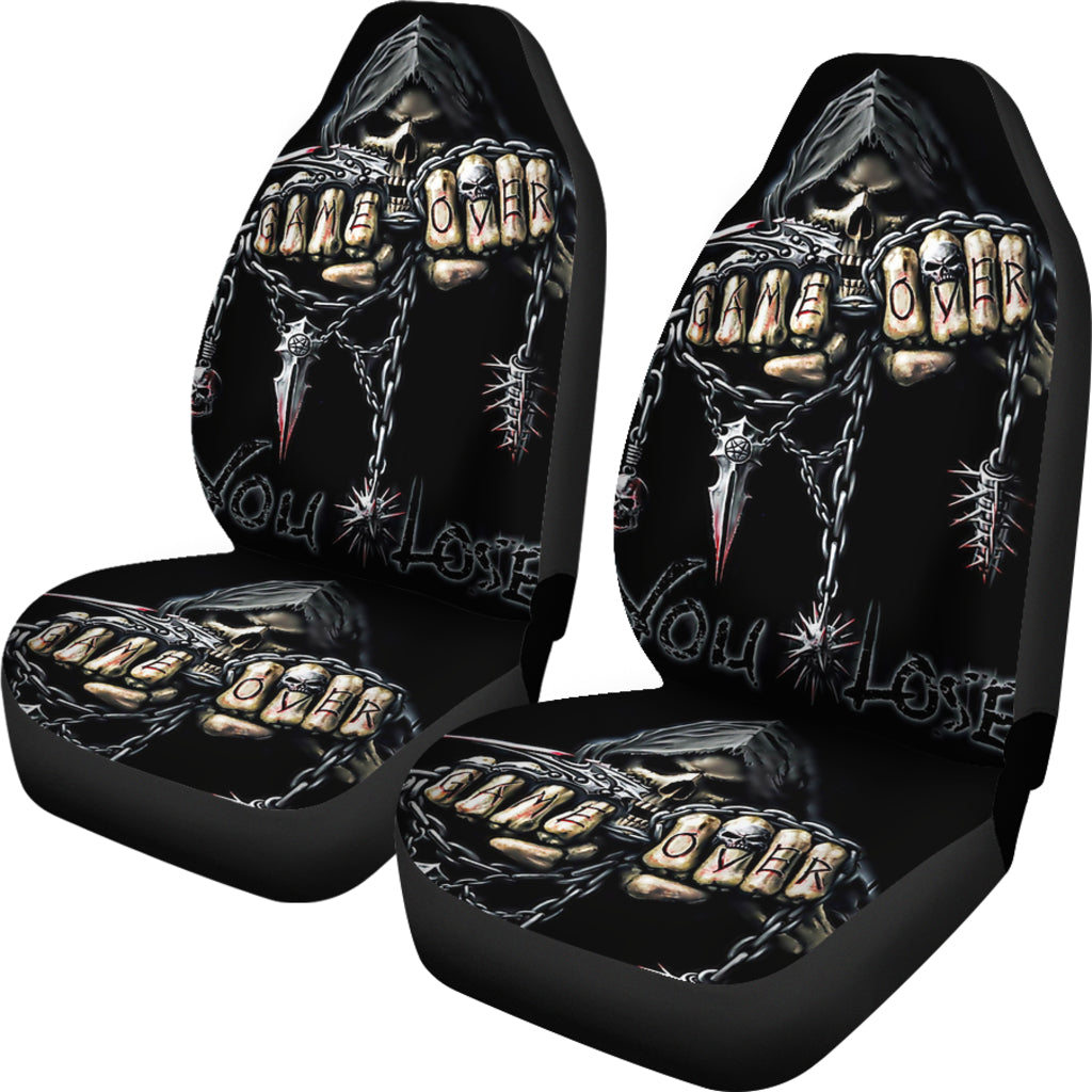 Set 2 pcs Gothic GAME OVER skull car seat covers