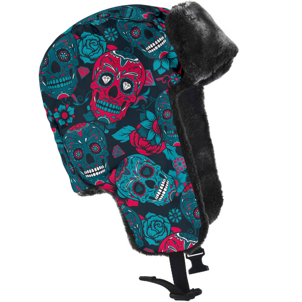 Sugar skull trapper hat