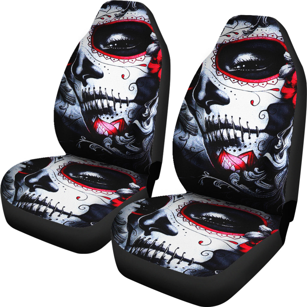 Set of 2 pcs sugar skull beautiful girls car seat covers