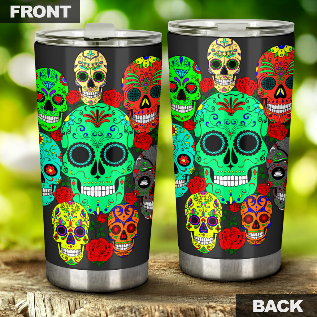 Sugar skull floral tumbler mug cup